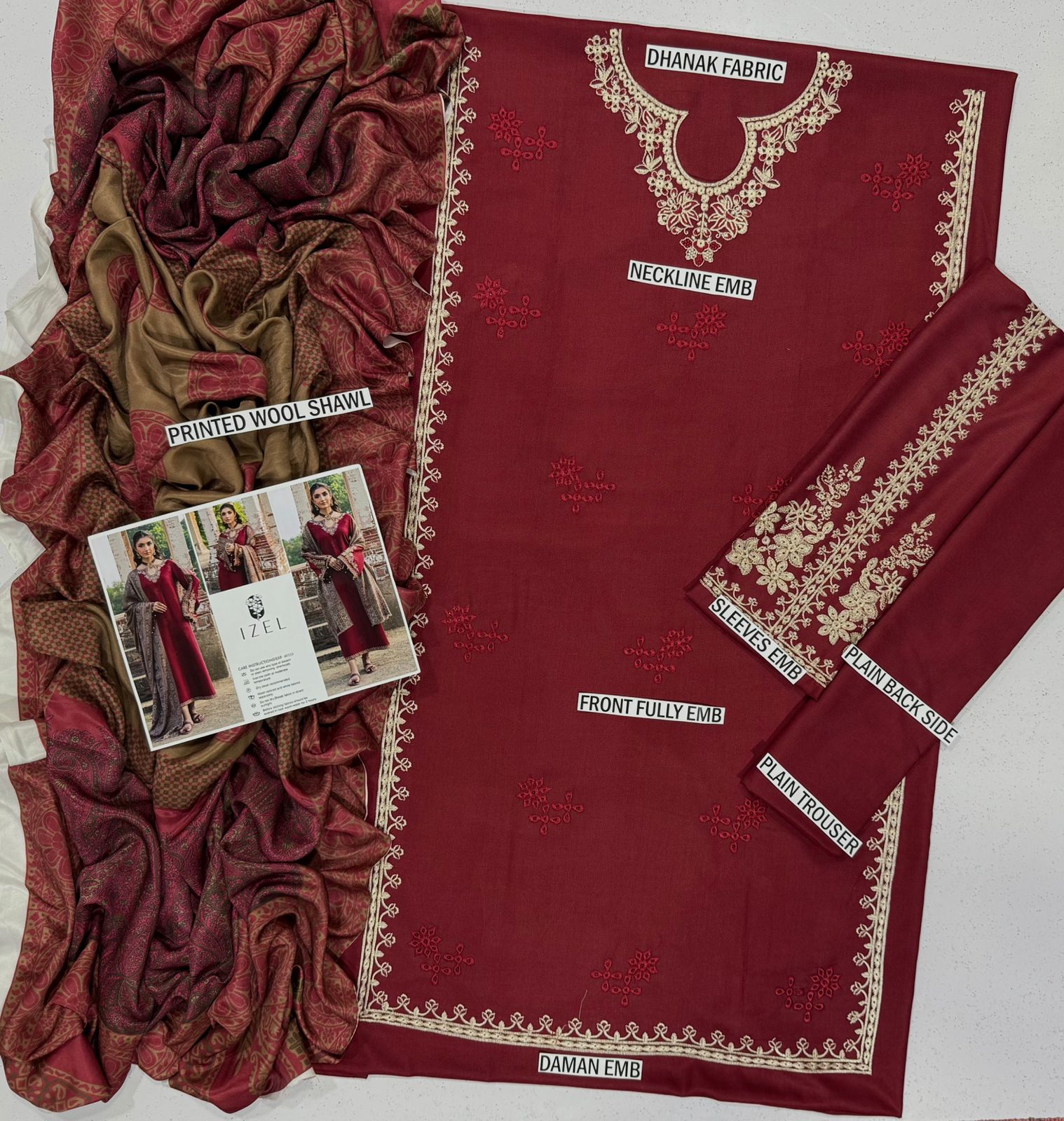IZEL dhanak embroidered unstitched 3pc