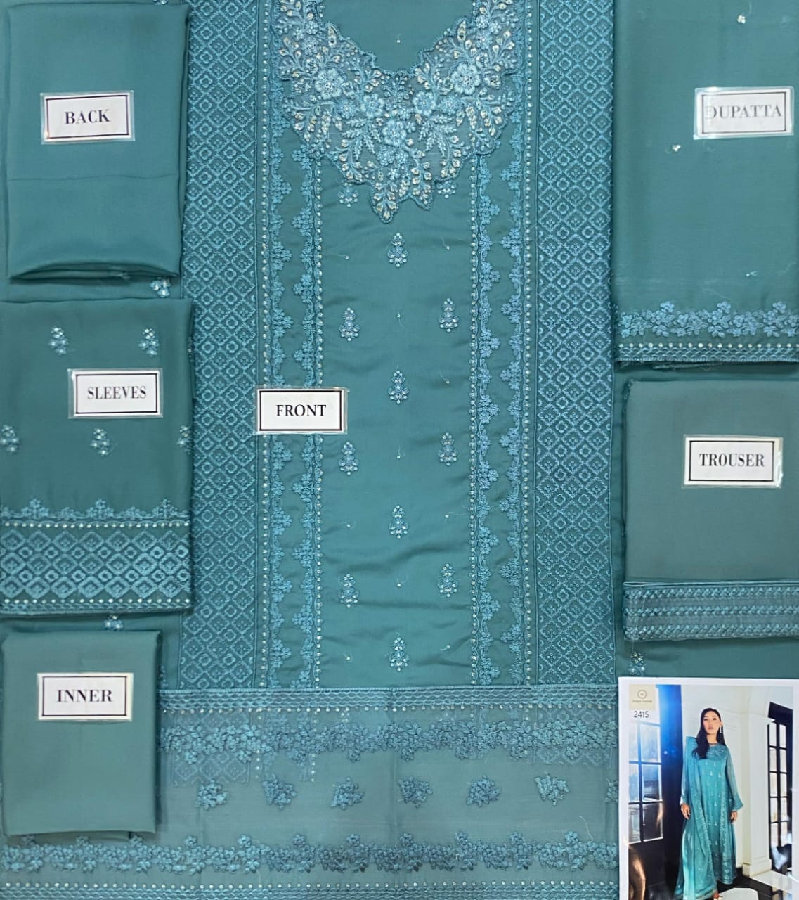 Azure Semi Pure chiffon embroidered front.