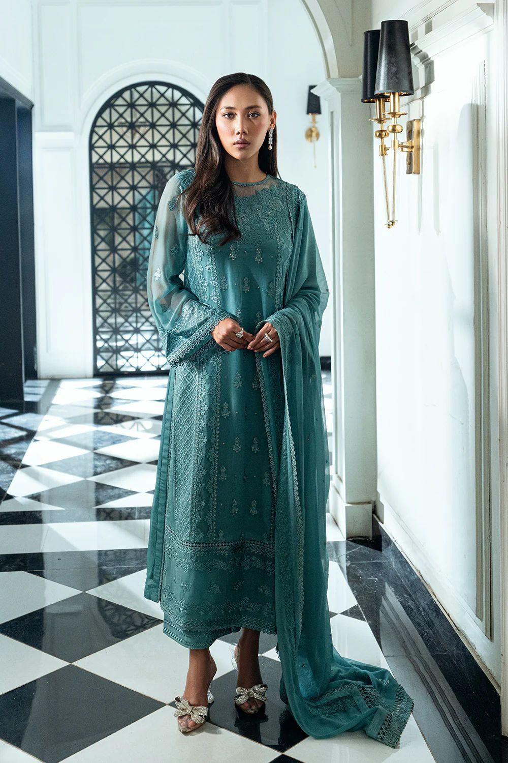 Azure Semi Pure chiffon embroidered front.