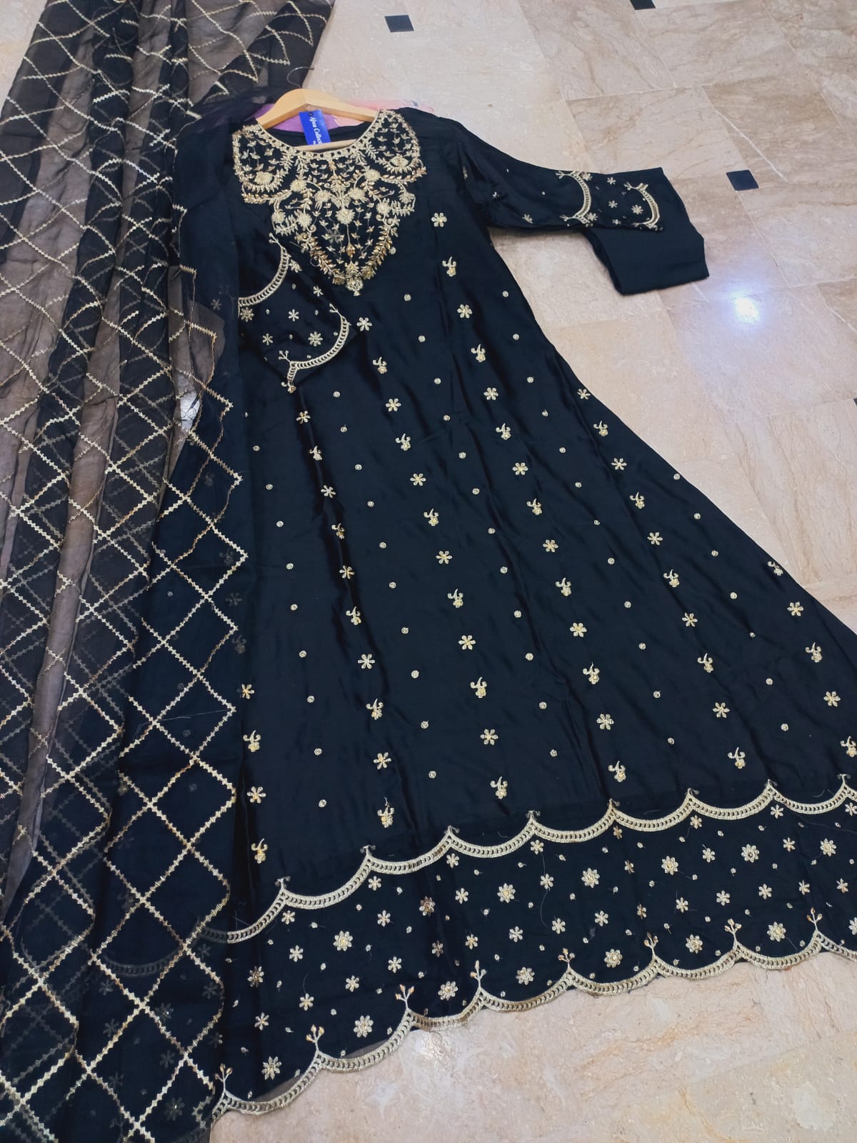 Heavy Neck,Border Embroidery With Handwork Long Maxi With Full Emb Dupatta 3Piece
