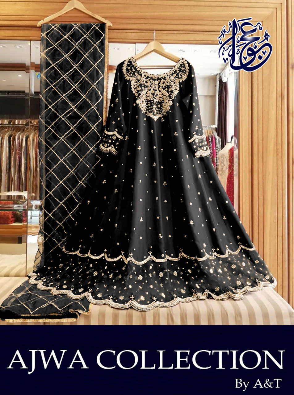 Heavy Neck,Border Embroidery With Handwork Long Maxi With Full Emb Dupatta 3Piece