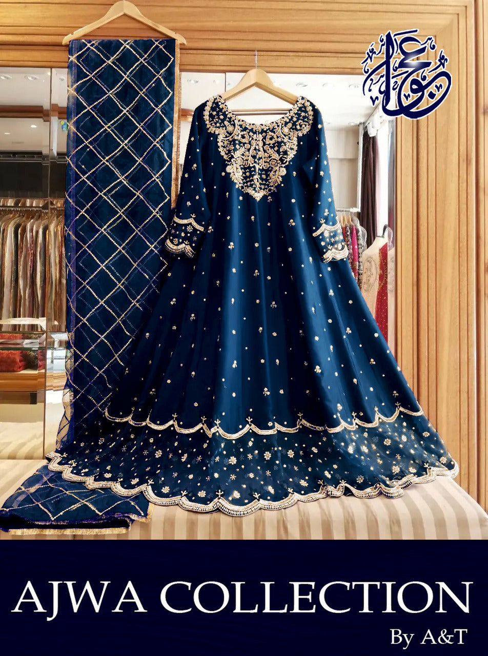 Heavy Neck,Border Embroidery With Handwork Long Maxi With Full Emb Dupatta 3Piece