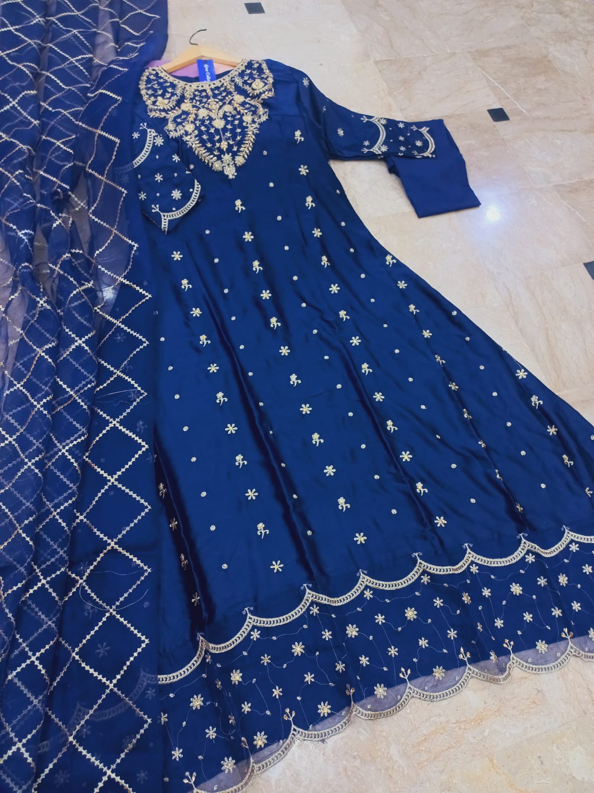 Heavy Neck,Border Embroidery With Handwork Long Maxi With Full Emb Dupatta 3Piece